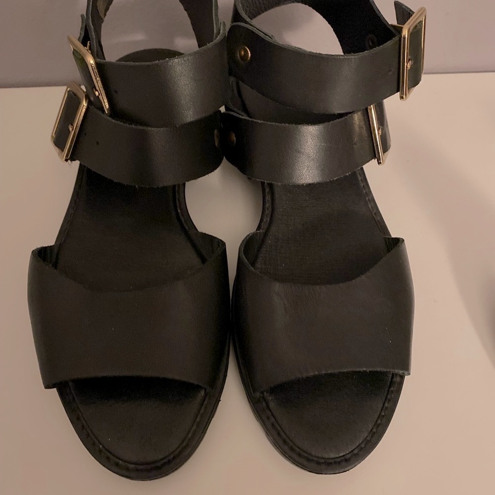 Miista Patti Two-Strap Black Leather Sandals size EU 38 / US 7.5. Made in Spain